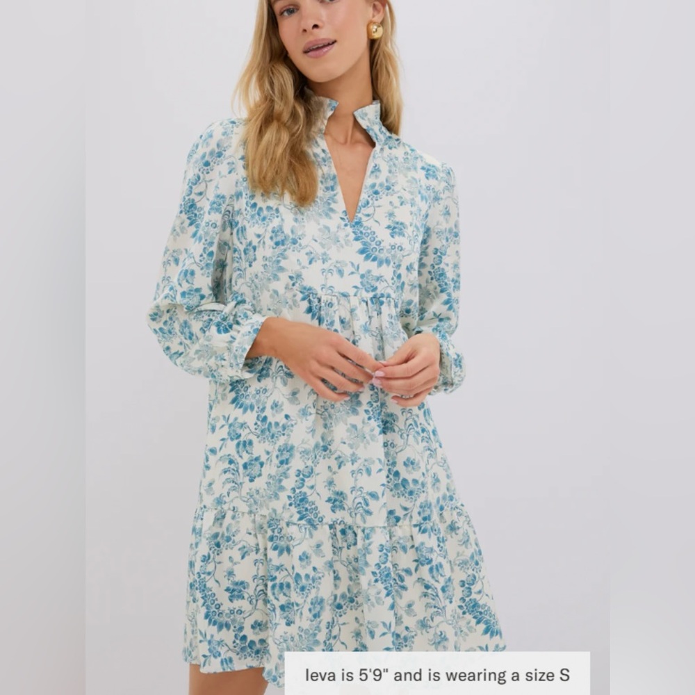 Tuckernuck Blue Floral Tiered V-Neck Mini Dress